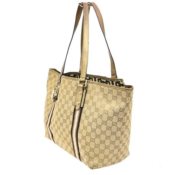 GUCCI GG Sherry Line ShoulderTote Bag Canvas Leather Beige Italy - Picture 3 of 14